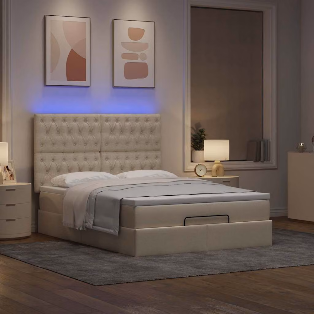 vidaXL Struttura Letto Pouf con Materasso Crema 140x190 cm in Tessuto