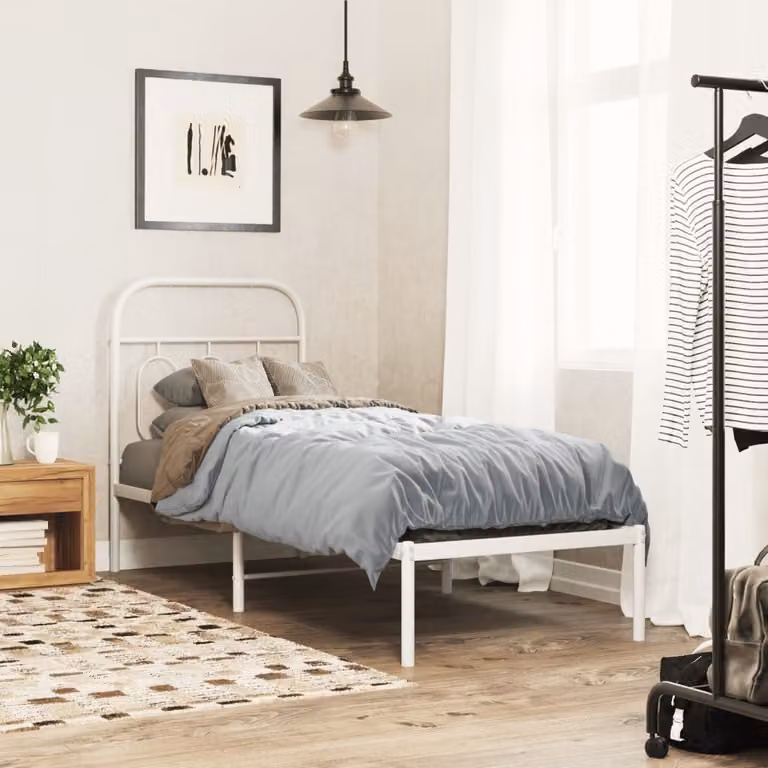 vidaXL Giroletto in metallo con testiera bianco L: 190 cm, P: 80 cm, H: 100 cm