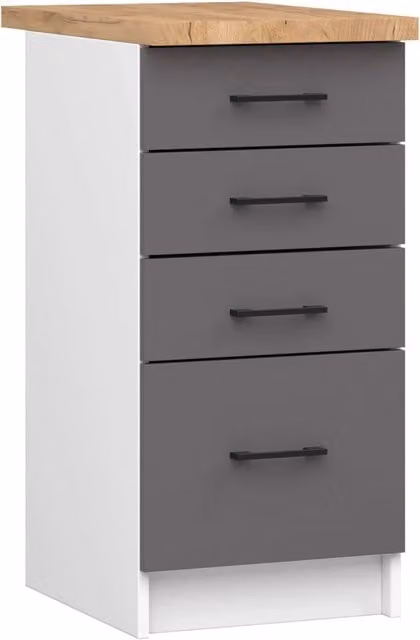 Mobile cucina modulare AKORD OLIWIA con piano di lavoro e 4 cassetti, Bianco e Grigio Grafite, L: 40 cm, P: 46 cm, H: 85 cm
