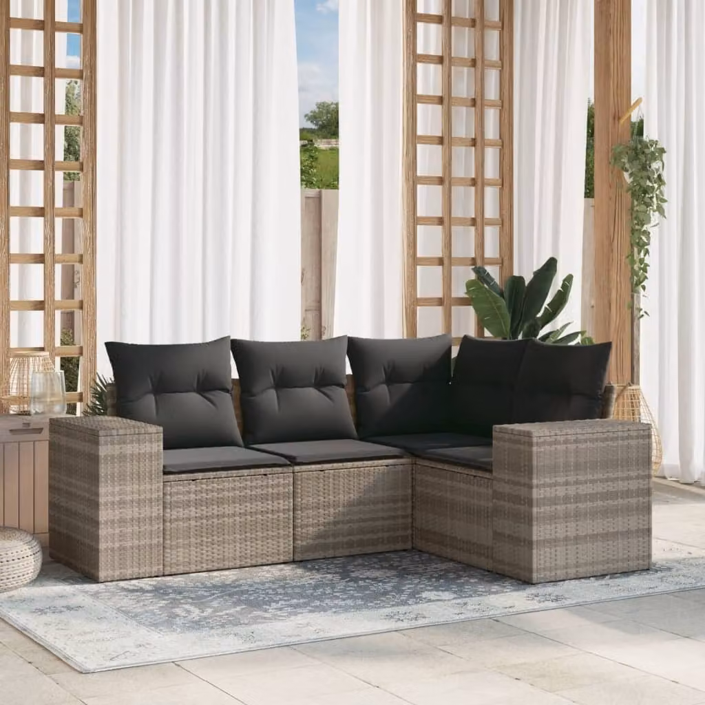 Maison Exclusive - Set Divano da Giardino 4pz con Cuscini Grigio Chiaro Polyrattan