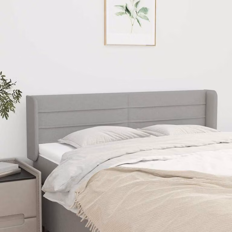 Testiera ad orecchio vidaXL in tessuto grigio chiaro con struttura in legno L: 147 cm, P: 16 cm, H: 78/88 cm
