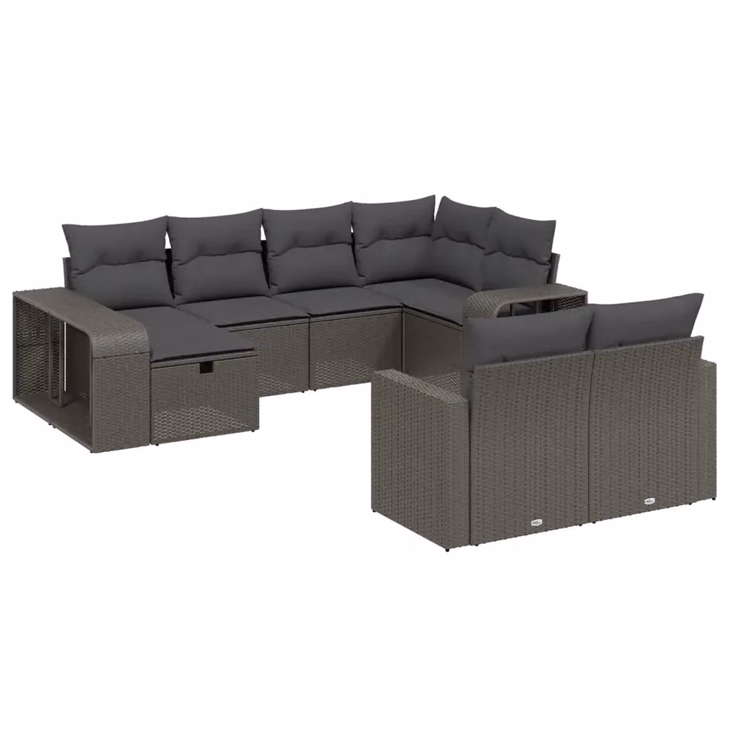vidaXL Set Divani da Giardino a Forma di U con 10 Pezzi e Cuscini, Polyrattan e Metallo, Nero – 2
