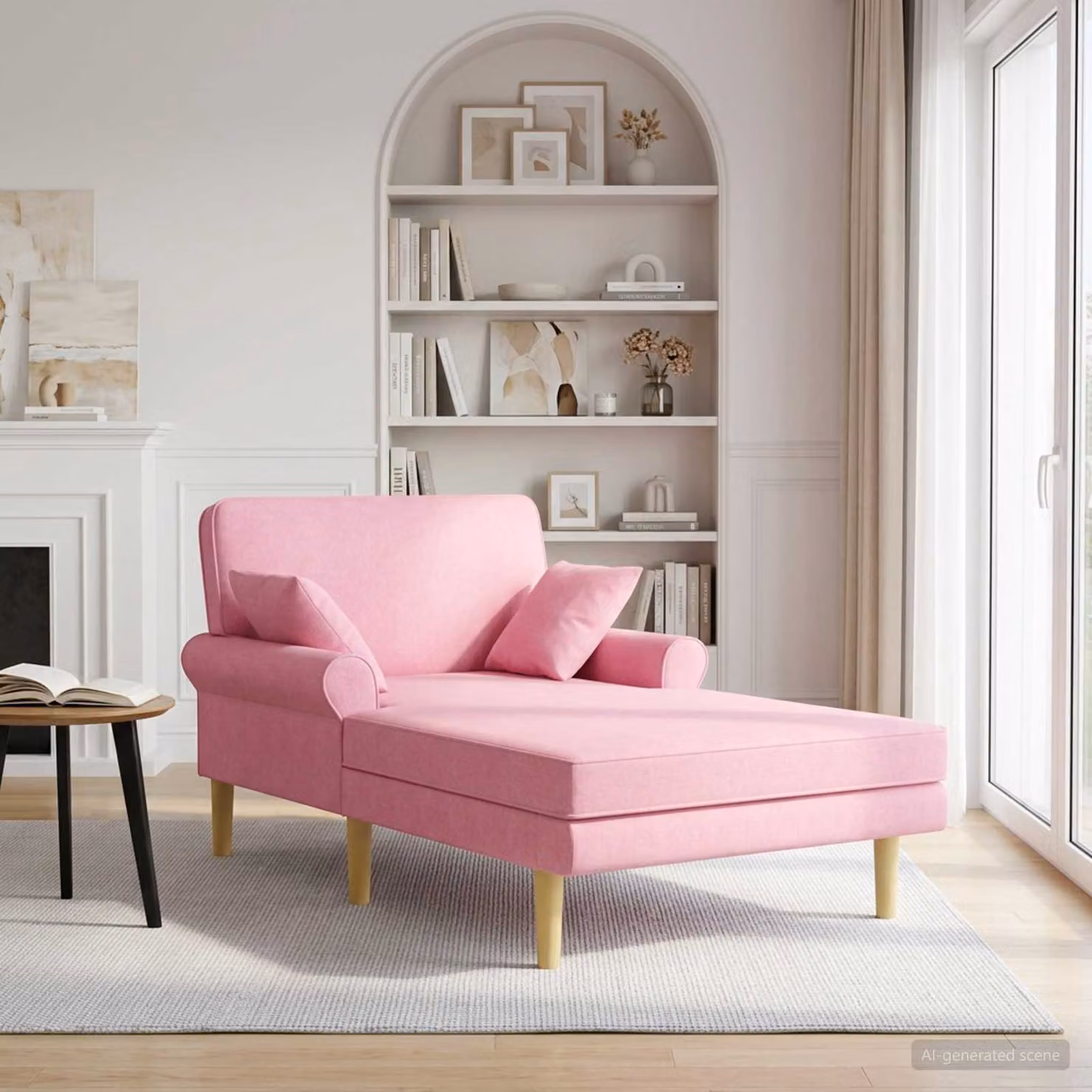 Chaise longue moderna vidaXL rosa in tessuto con cuscini inclusi e coperture rimovibili L/P/H: 174 x 106 x 86 cm