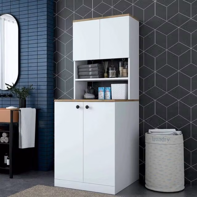 Armadio multiuso DMORA con ripiani interni, moderno, Bianco e Marrone, L: 70 cm, P: 72,5 cm, H: 183,6 cm – 1