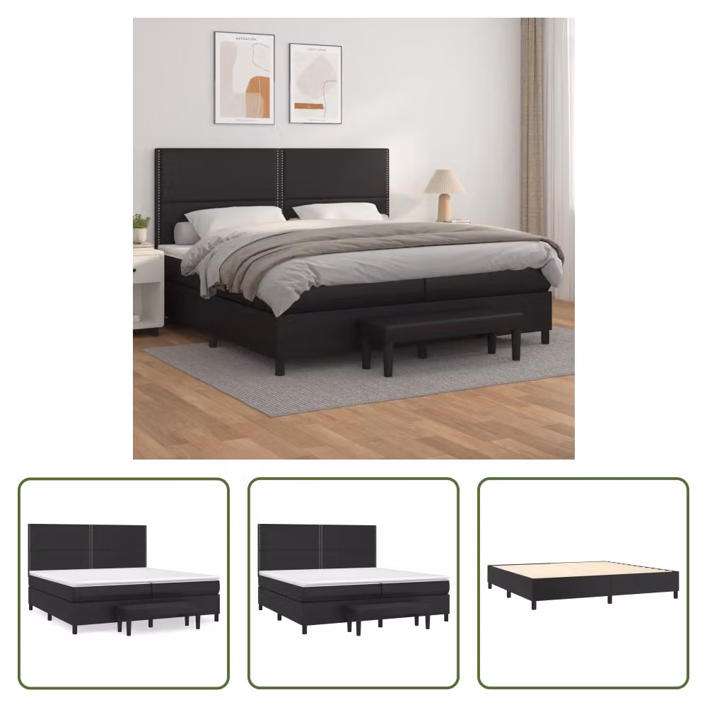 The Living Store Letto a molle con materasso nero 200x200 cm in Pelle finta