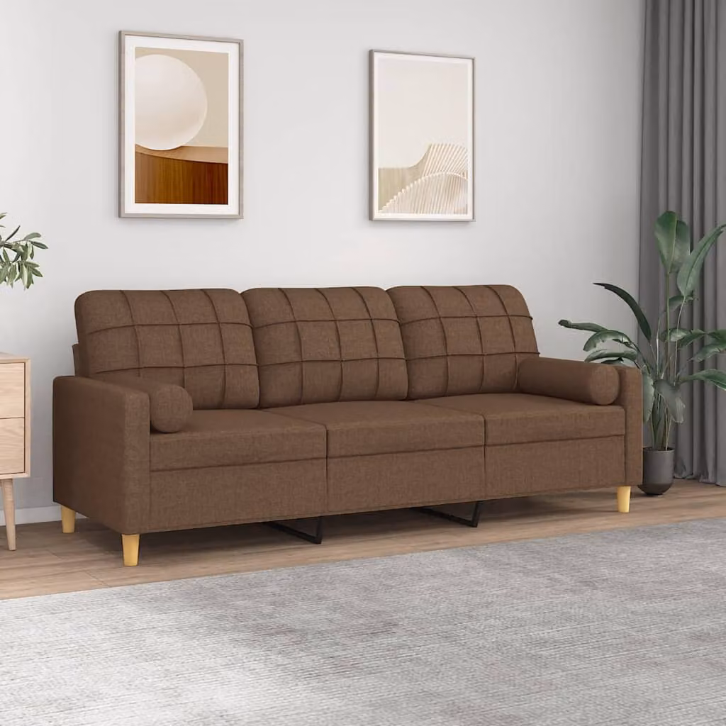 vidaXL Divano a 3 Posti Moderno in Tessuto Marrone con Cuscini e Coperture Rimovibili L: 198 cm, P: 80 cm, H: 77 cm