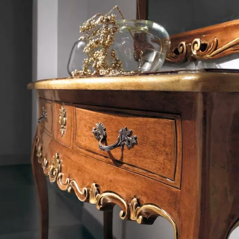 Consolle classica con 3 cassetti in legno di faggio color oro e marrone Mobili 2G L: 130 cm, P: 48 cm, H: 89 cm – 3