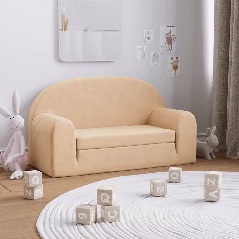 Maison Exclusive - Divano letto per bambini, 2 posti, color crema, in morbido peluche