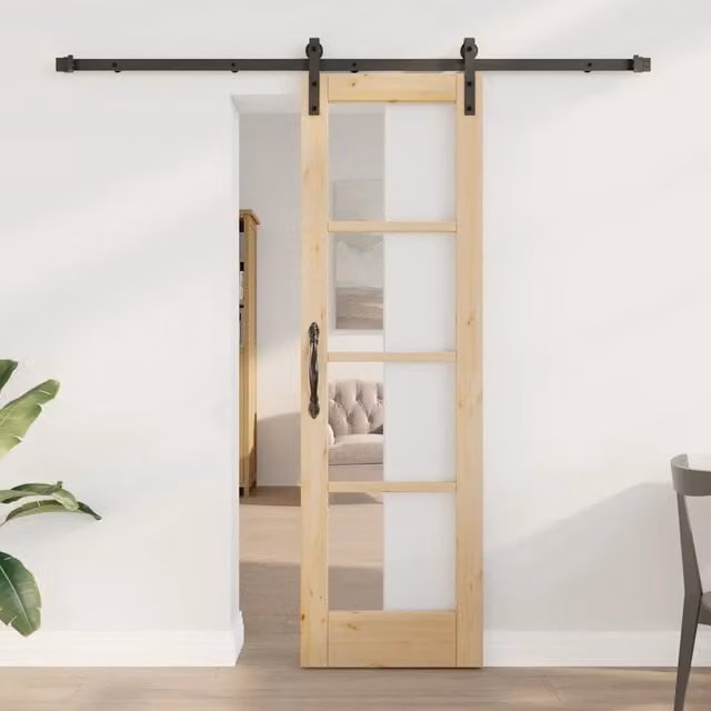 Porta scorrevole moderna vidaXL ORKDAL in legno e vetro, colore naturale e nero, L: 61 cm, H: 198,5 cm