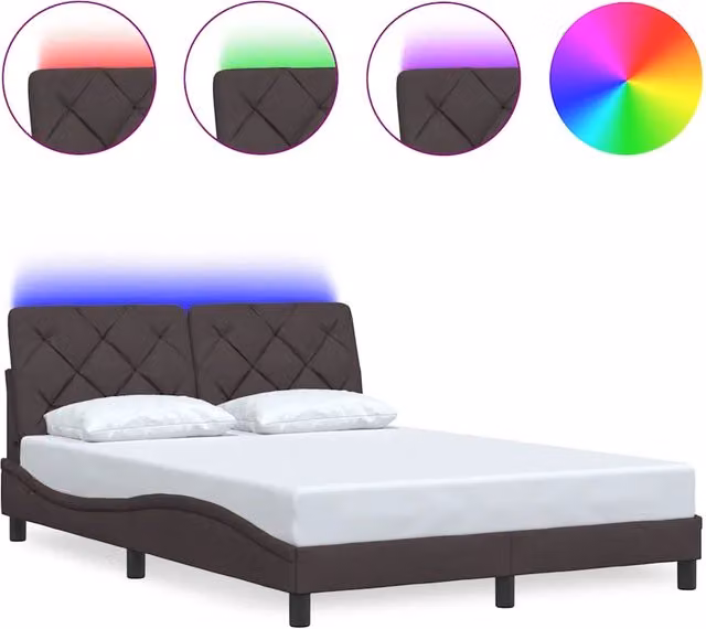Letto matrimoniale | Letto per adulti | Giroletto con LED senza Materasso Marrone Scuro 140x190 cm