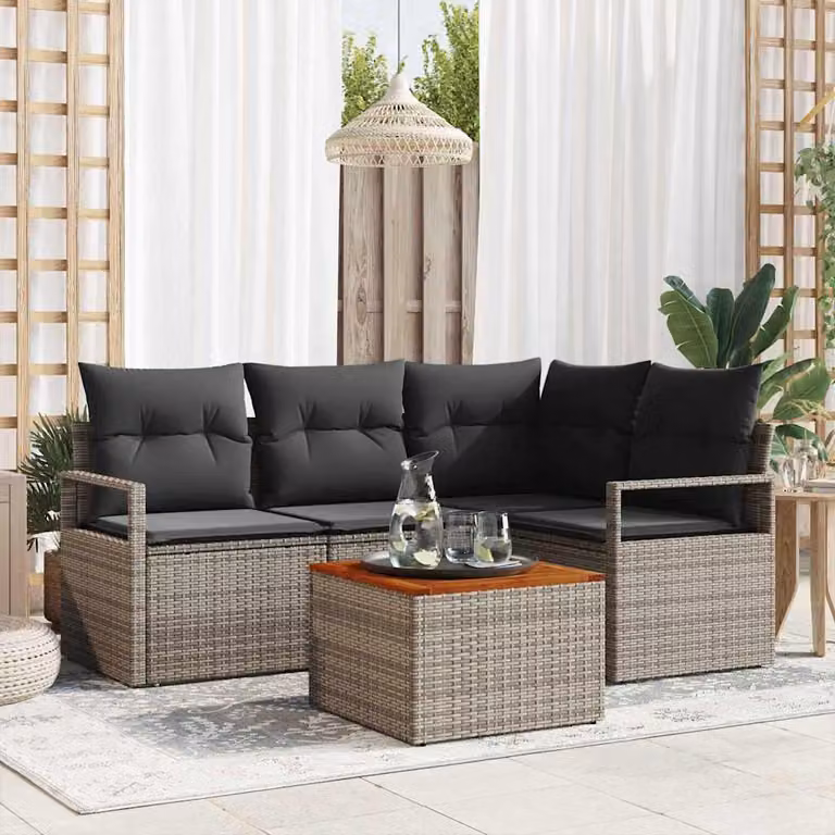 Maison Exclusive - Set da giardino composto da 5 pezzi, divano, colore grigio, realizzato in rattan sintetico