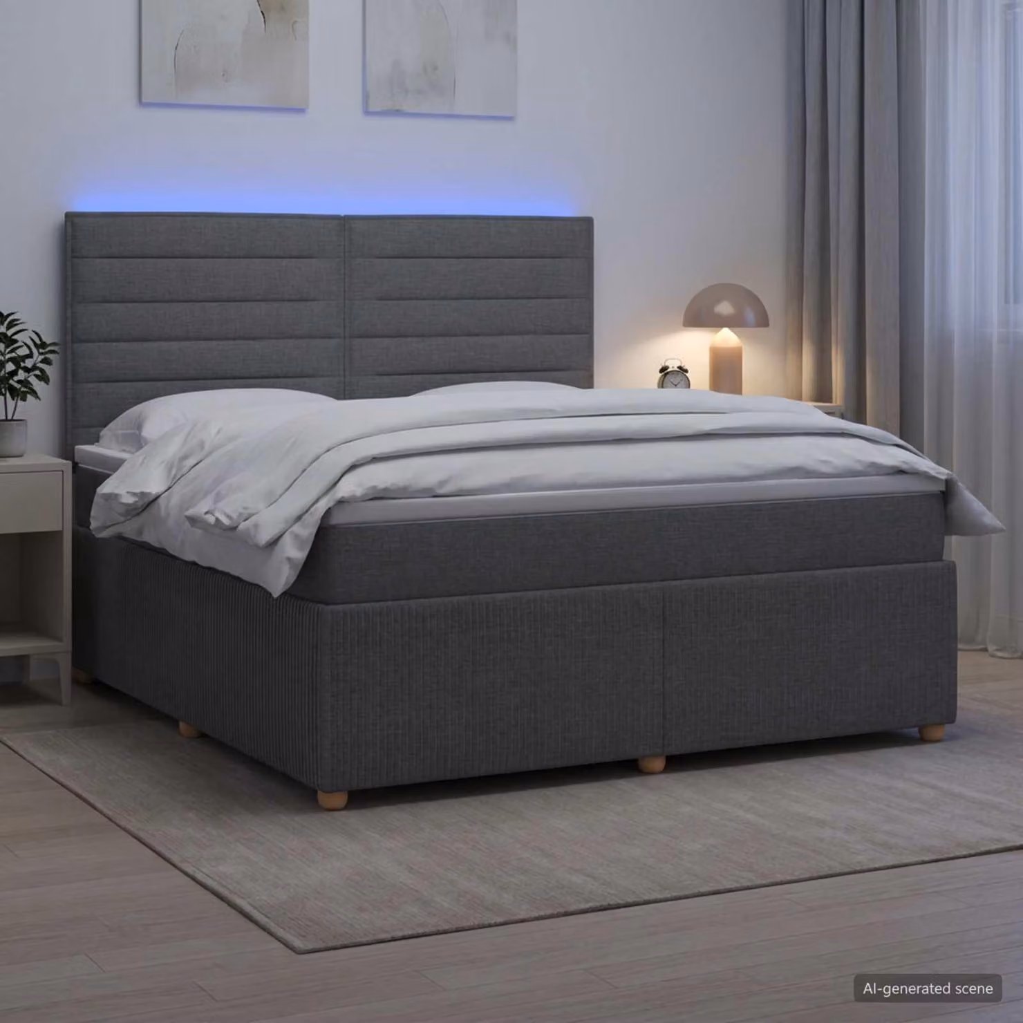 Maison Exclusive - Letto boxspring a LED con materasso, grigio scuro, 140 x 190 cm, tessuto