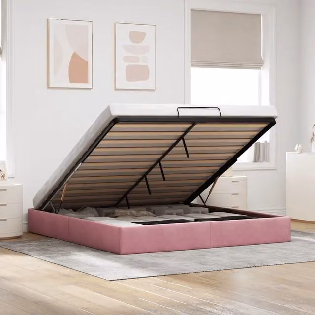 Struttura Letto Pouf senza Materasso-Giroletto Rosa 180x200 cm in Velluto