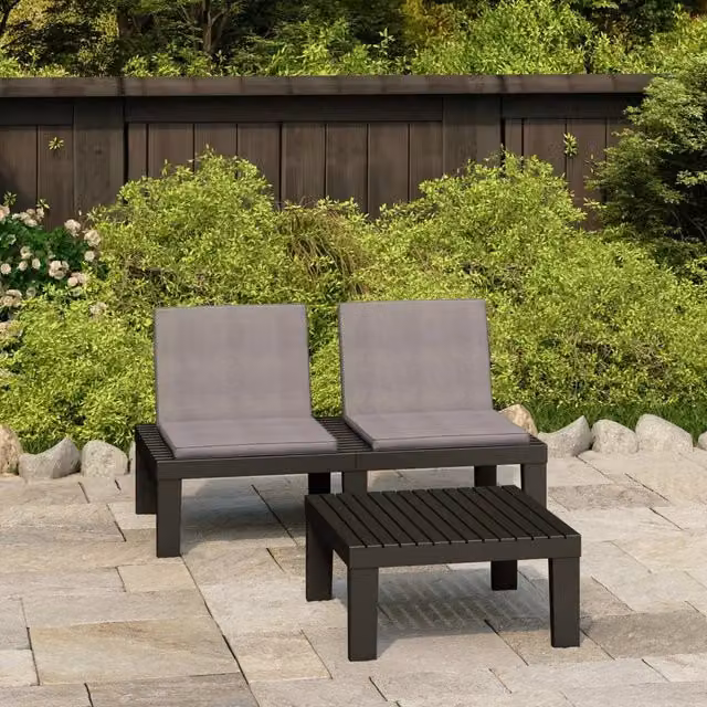 Set da giardino moderno vidaXL composto da divano a 2 posti e tavolino da caffè con cuscini in tessuto antracite e grigio
