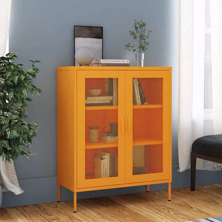 vidaXL Armadio portaoggetti in metallo Giallo, L: 80 cm, P: 35 cm, H: 101,5 cm