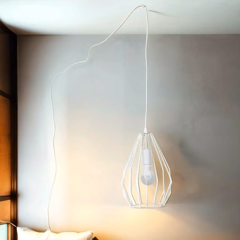 Lampada a sospensione bianca XXL regolabile E27 in legno metallo moderno
