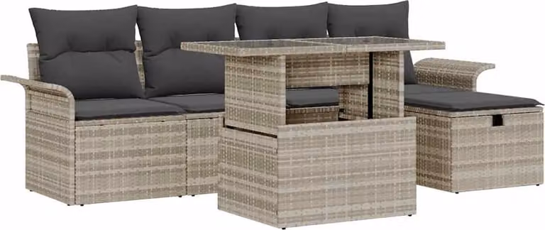 Set Divano da Giardino 6 pcs Grigio chiaro Poly Rattan