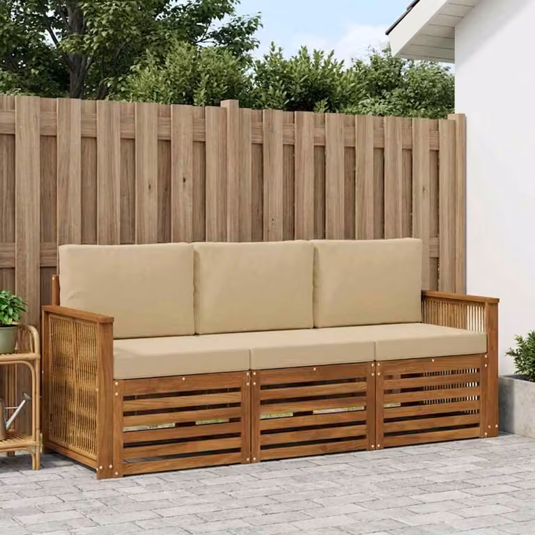 Set di divani da giardino moderno vidaXL in legno di acacia con cuscini beige e marrone