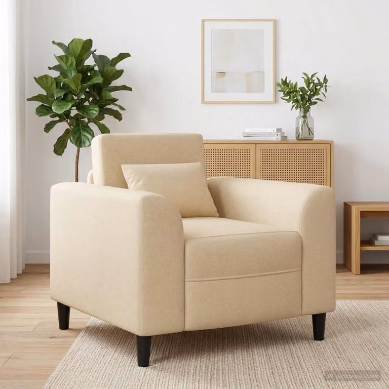 Poltrona moderna vidaXL in tessuto beige con braccioli e imbottitura in schiuma