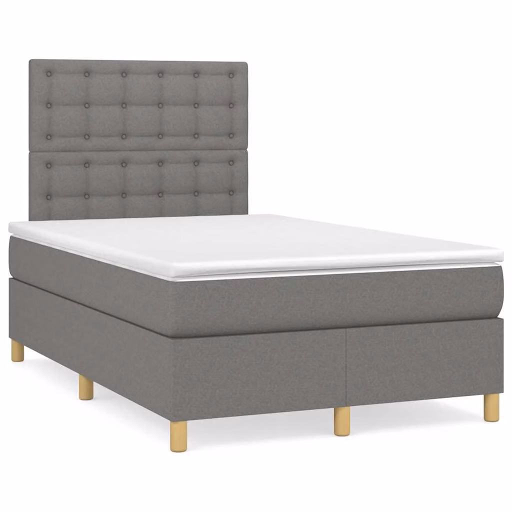 vidaXL Giroletto a Molle Ibrido con Materasso in Tessuto Grigio e Bianco L/P/H: 200 x 120 x 193 cm