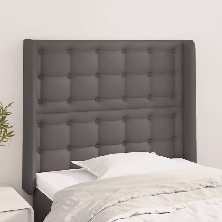 Testiera per letto con design ad orecchio vidaXL in similpelle grigia, L: 93 cm, P: 16 cm, H: 118-128 cm