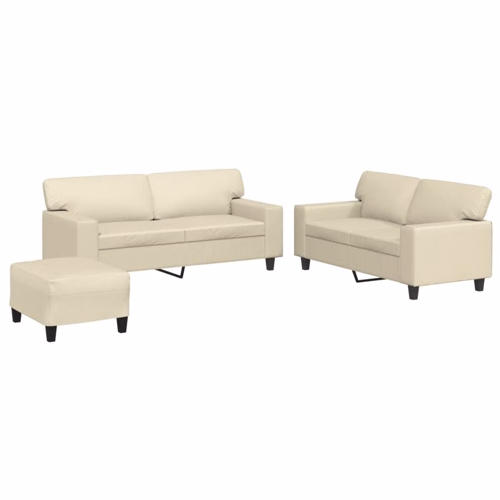 Set di Divani 3 pz Crema in Pelle finta