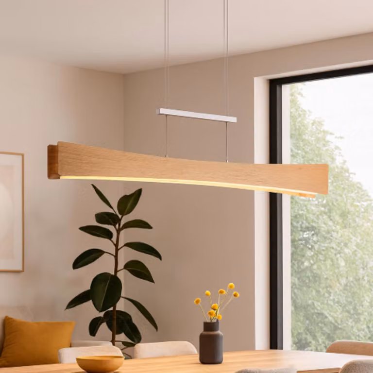 Elobra Lampada a sospensione Peru, dimmerabile, Legno chiaro, Soggiorno / Sala da pranzo, Legno, Moderno, Lampada a sospensione