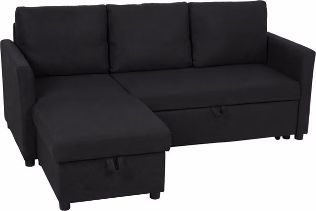 Divano Letto con Chaise Longue 192x148x86 cm con Vano Portaoggetti a Scomparsa Effetto Lino Grigio Antracite