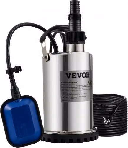 Pompa Sommersa Elettrica VEVOR da 550W per Drenaggio Acque Sporche, Colore Argento