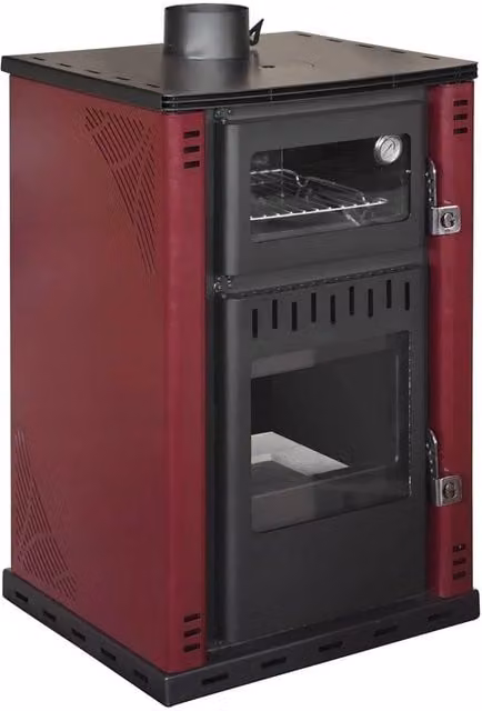 Stufa a Legna con Forno Divina Fire Elsa Rossa in Acciaio con Boiler da 38 Lt e Potenza di 27,6 Kw