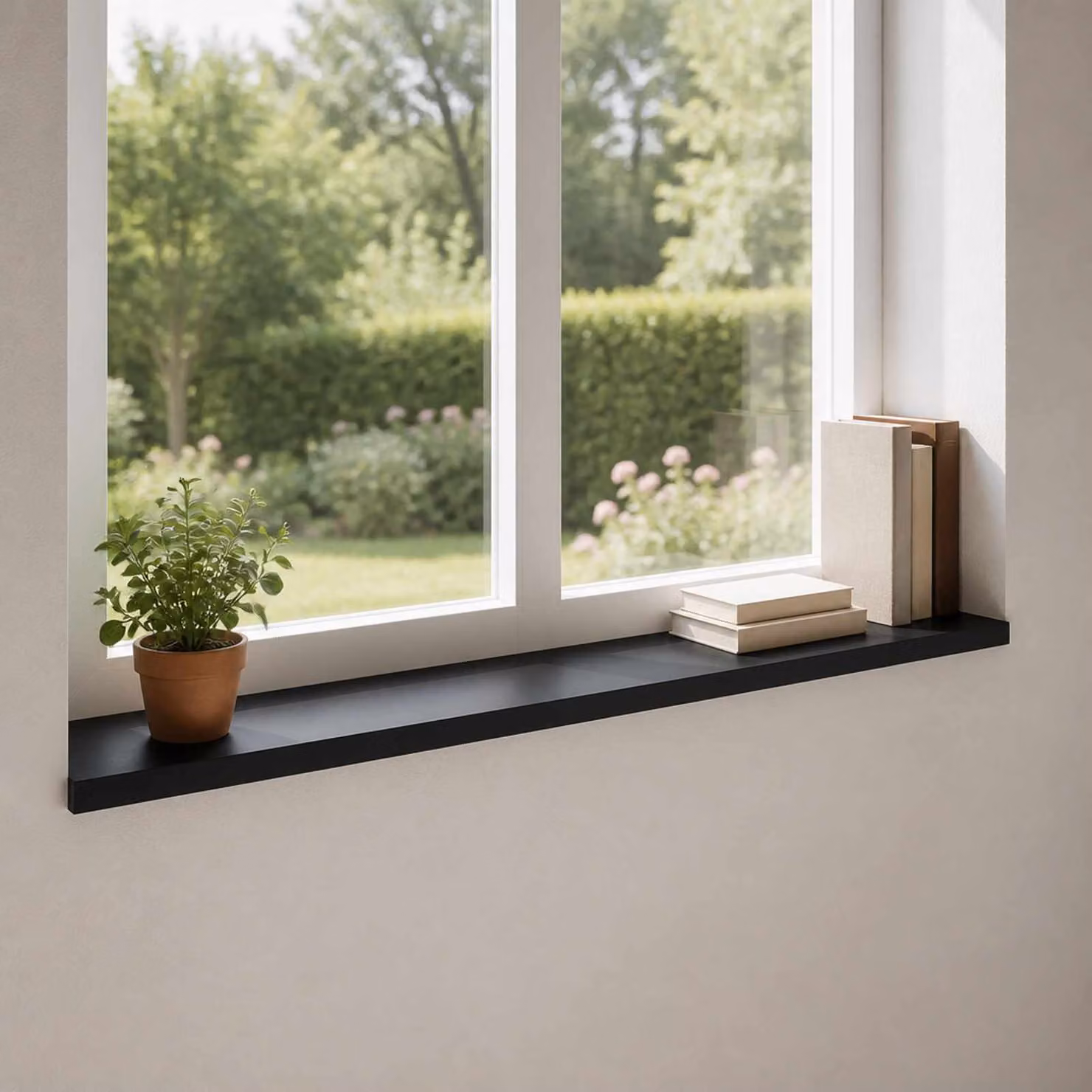 Set di 2 soglie per finestre vidaXL in faggio, colore nero, L 120 x P 40 x H 2 cm