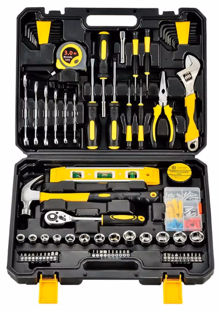 Set di utensili da 108 pezzi – Avvitatore a impulsi e utensili manuali – Bussole, chiavi, punte – Lega di zinco – Adatto per auto, uso domestico, lavori in legno – Valigetta porta utensili