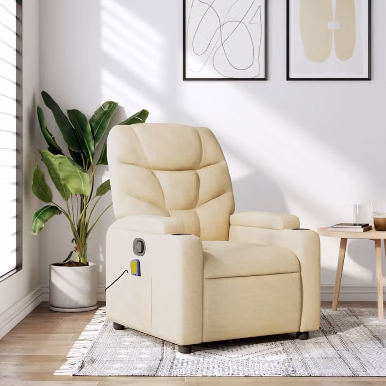 vidaXL Poltrona reclinabile relax in tessuto beige con braccioli e struttura in legno e metallo