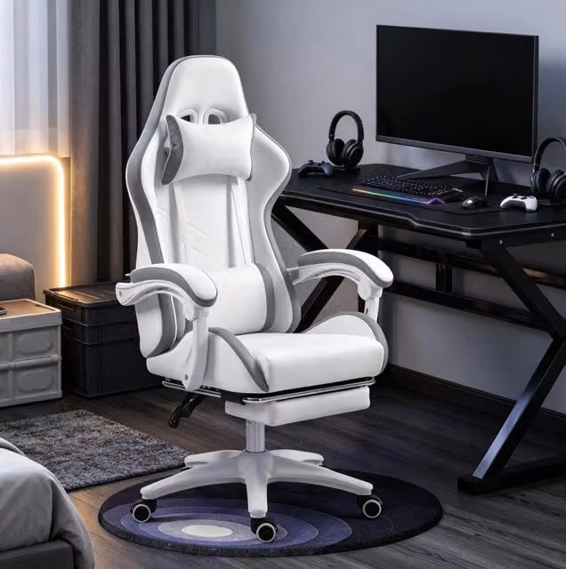 Sedia Gaming Ergonomica con Schienale Regolabile a 135°, Supporto Lombare e Poggiapiedi per Ufficio e Sala Giochi, Blu