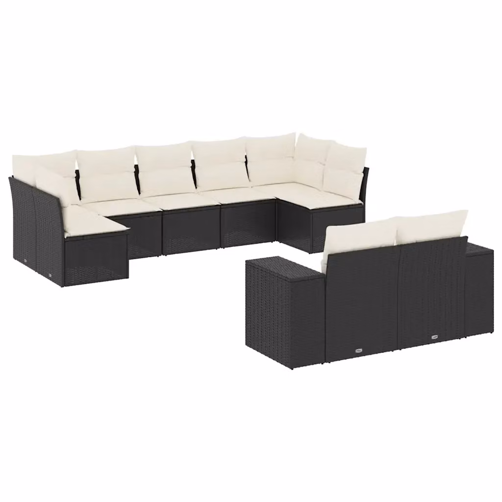 Set di divani da giardino vidaXL a forma di L composto da 9 pezzi con cuscini neri in polyrattan e struttura in metallo – 2