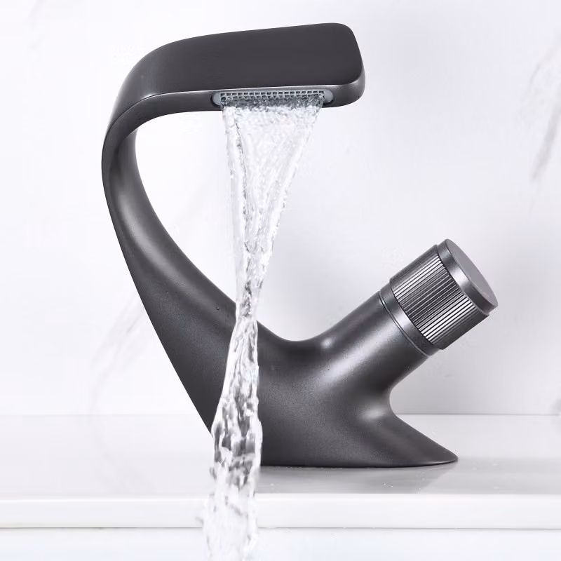 Rubinetto a cascata, rubinetto per lavabo, rubinetto da bagno, grigio