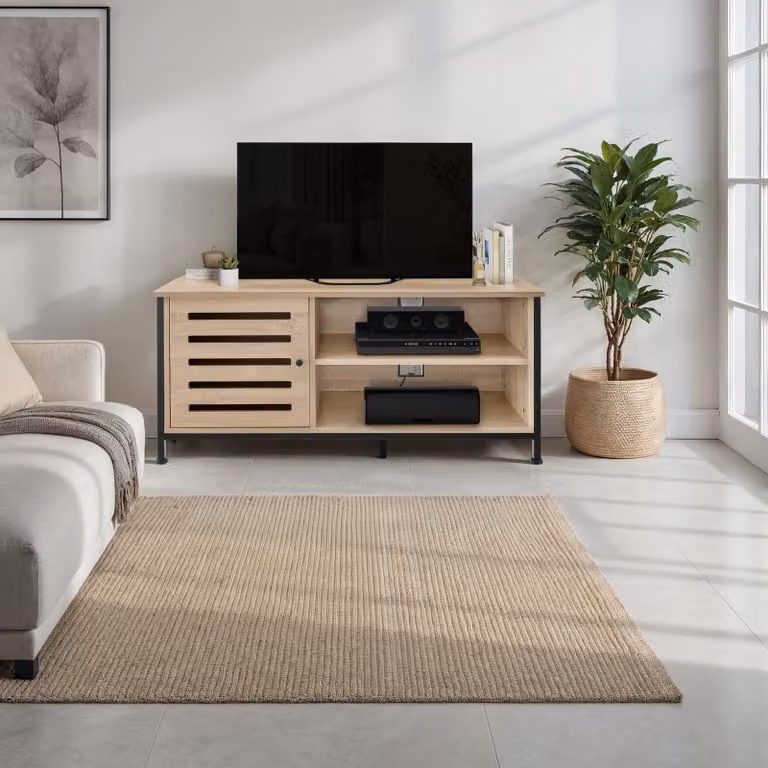 Mobile basso da TV Tectake Galway in stile industriale, colore marrone e beige, L: 110 cm, P: 41,5 cm, H: 50,5 cm
