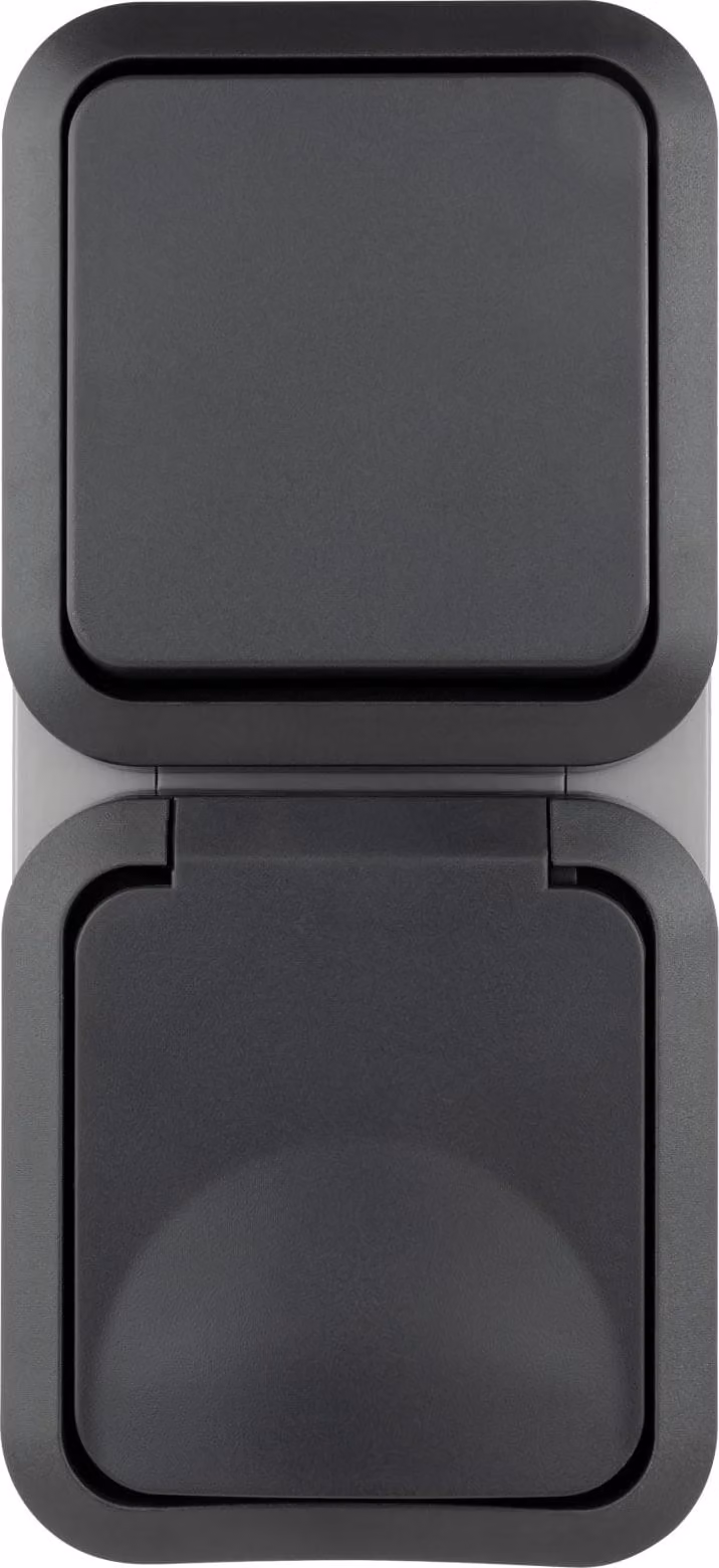 REV combinazione completa interruttore/presa AquaStorm grigio chiaro, nero 0004860400 (0004860400)