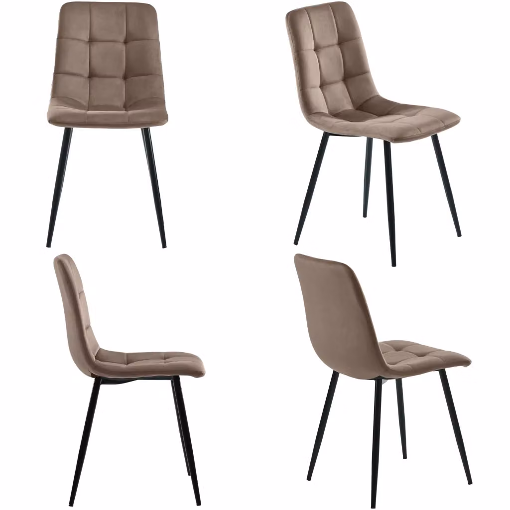 Set di 4 sedie da pranzo Zephmum moderne in velluto marrone con struttura in metallo e legno – 2