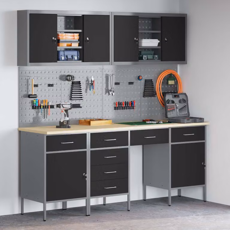 vidaXL Mobile da lavoro con cassetto 10 pz Nero e Grigio