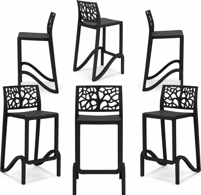 Set 6 sgabelli in polipropilene TETI altezza seduta 75cm, impilabile, idrorepellente, resistente ai raggi UV, design moderno e innovativo, ideale per la cucina, la veranda o giardino colore Ghisa