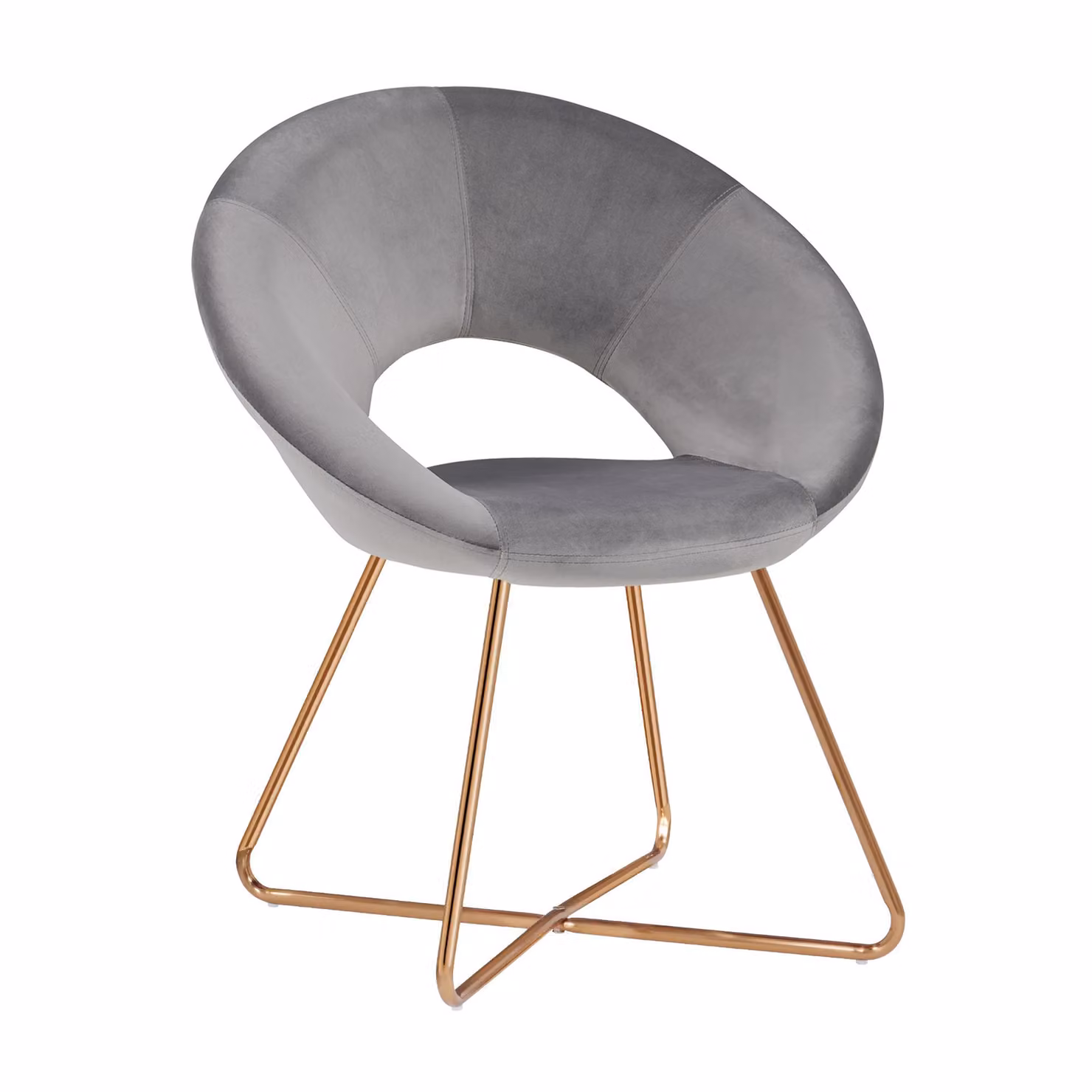 Duhome sedia da sala da pranzo sedia da toilette sedia da soggiorno poltrona in velluto sedia da cucina sedia imbottita con gambe in metallo X, grigio