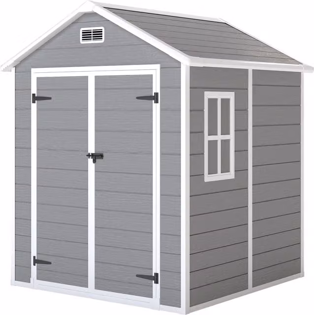 Casetta da giardino Outsunny in resina e alluminio con pavimento, 3 finestre e porte a scatto, grigio, L: 240 cm, P: 190 cm, H: 228 cm