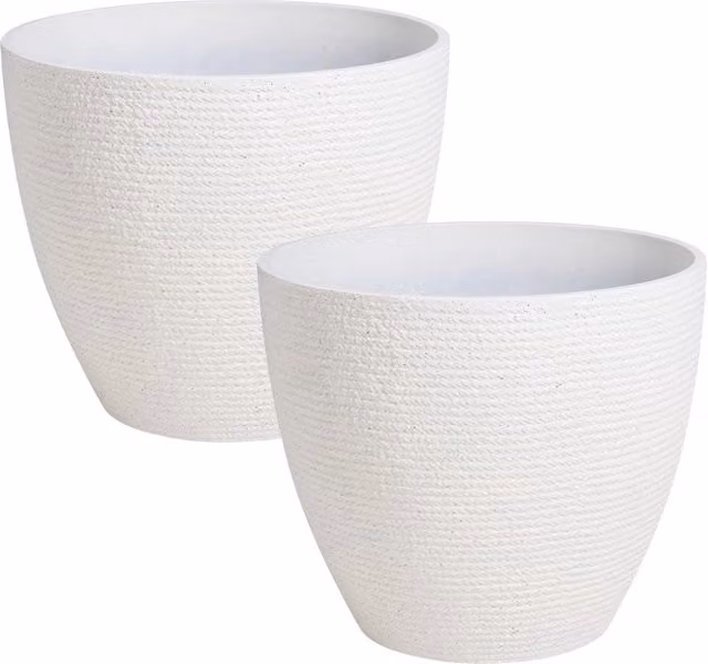 Set di 2 vasi da giardino Beliani in materiale sintetico con effetto maglia, colore bianco, per piante ornamentali da interno o esterno