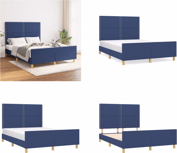 vidaXL Lettino con testiera Blu 140x190 cm Tessuto - Lettino con testiera - Letti con testiera - Letti - Letto con testiera