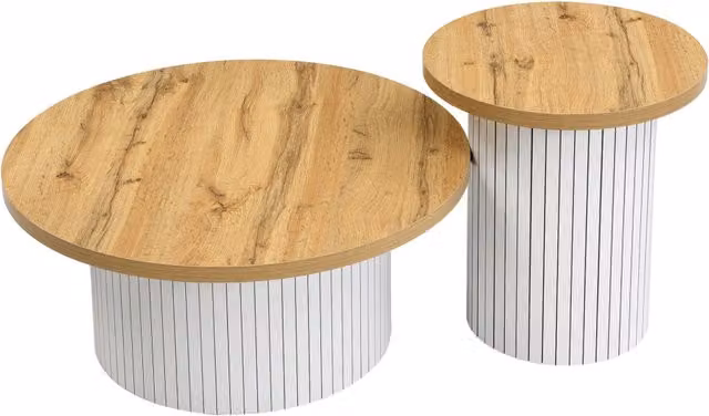 Set di Tavolini da Salotto Rotondi in MDF Naturale, Tavolo Principale 75x75x50 cm e Tavolino Laterale 45x45x35 cm
