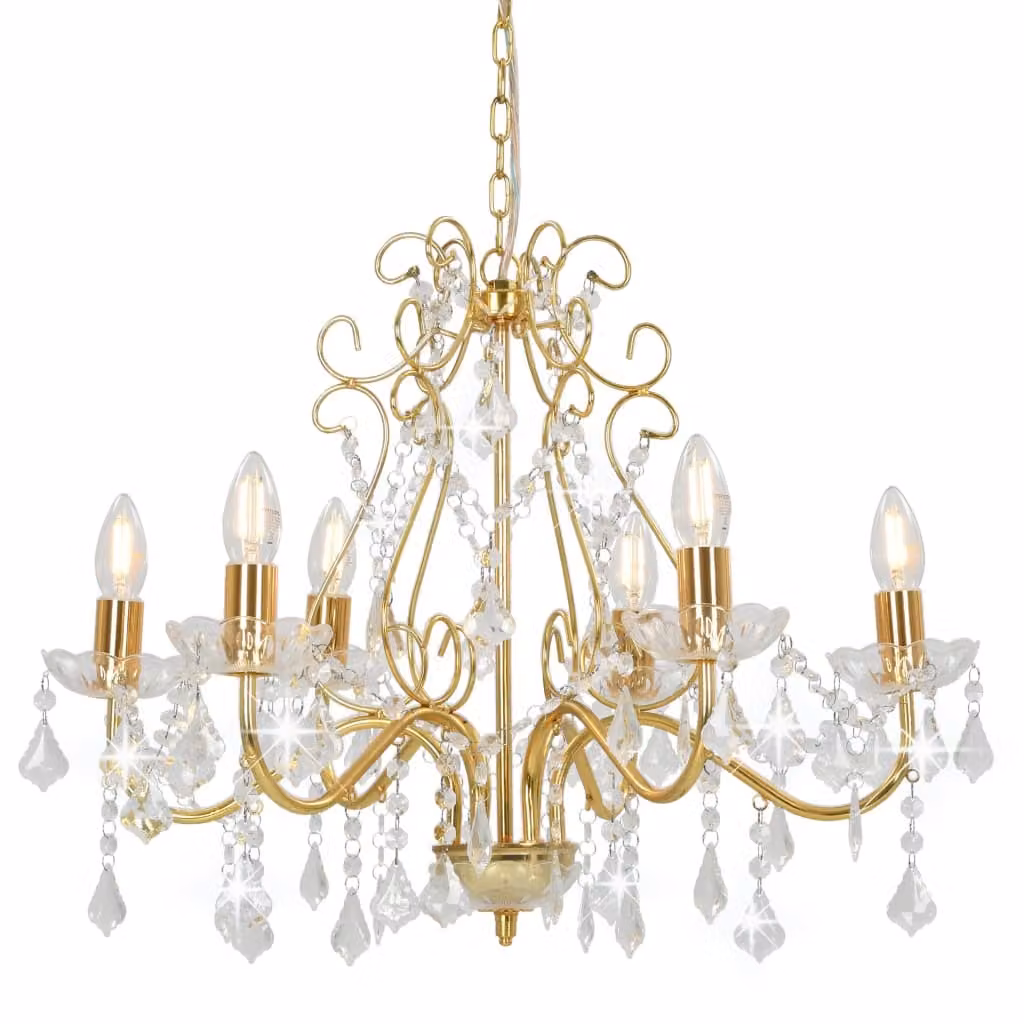 The Living Store Lampadario con perle di cristallo Golden Round 6×E14