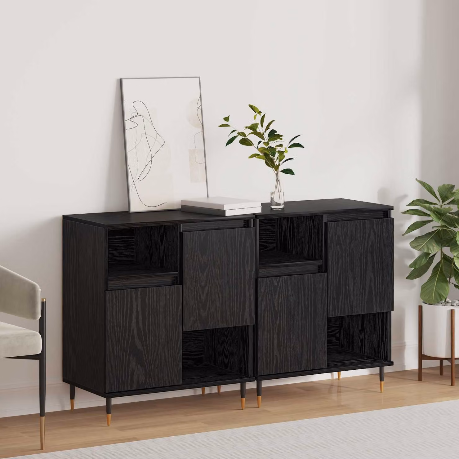 Set di 2 Sideboard vidaXL in Rovere e Nero, L/P/H: 120 x 35 x 70 cm – 1