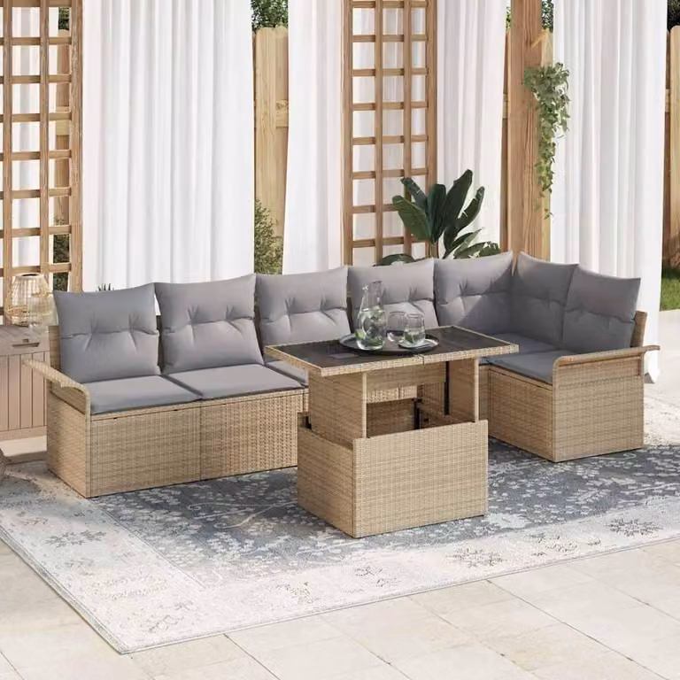 Maison Exclusive - Set da giardino composto da 7 pezzi, divano e poltrone, in rattan sintetico beige