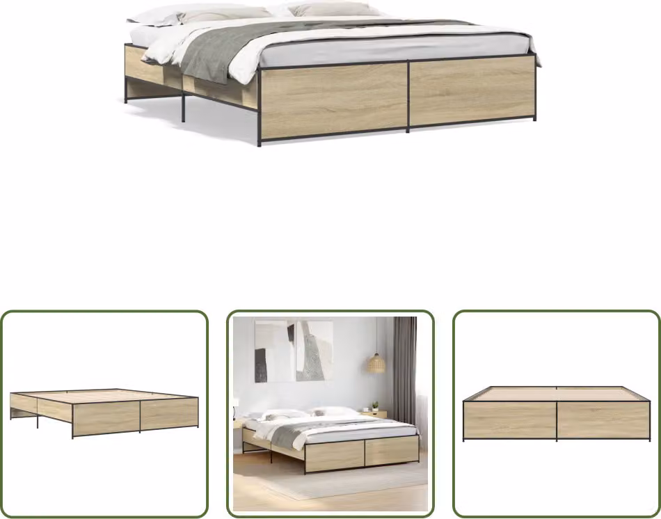 The Living Store Struttura letto rovere Sonoma 180x200 cm in legno e metallo